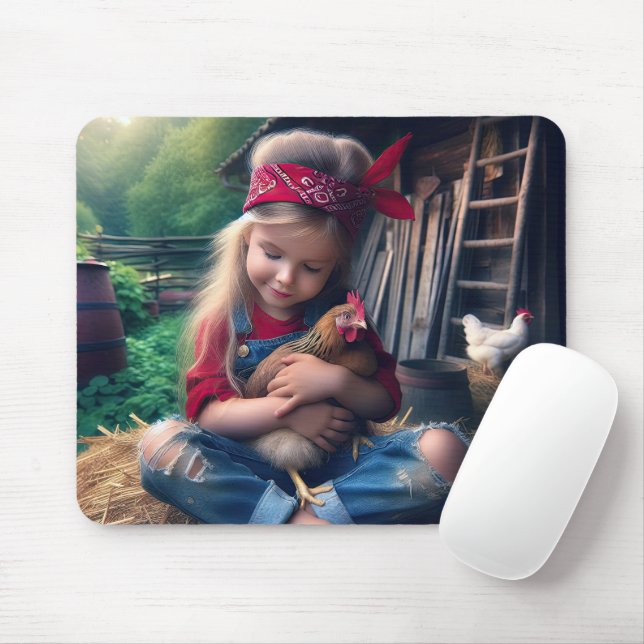 Little Girl Hugger a Chicken Musmatta (Med mus)
