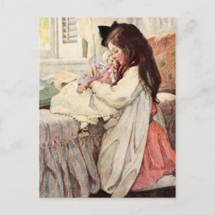 Little Girl Hugger Her Doll Vykort