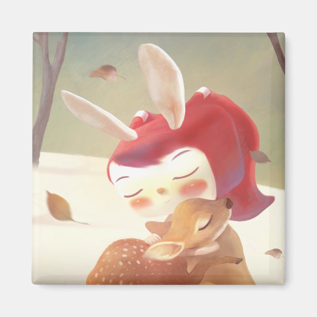 Little Girl Hugger Hjort Magnet (Framsidan)