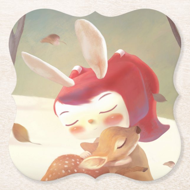 Little Girl Hugger Hjort Underlägg Papper (Framsida)