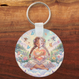 Little Girl Hugging Peaceful Heart Nyckelring