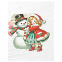 Little Girl Hugs Her Snögubbe