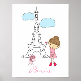 Little Girl i Paris med Pudel Poster