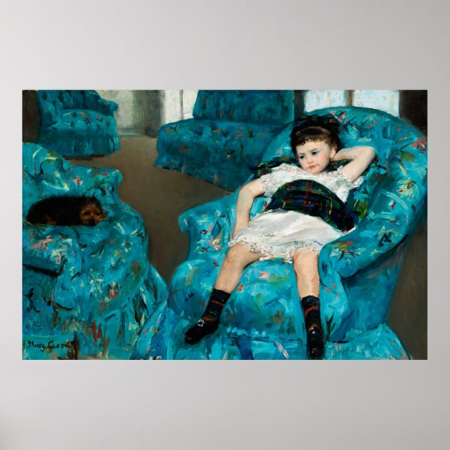 Little Girl in a Blue Armcourt, 1878 av Cassatt Poster (Framsidan)