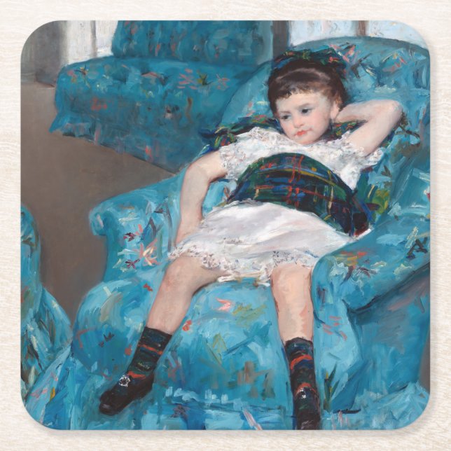 Little Girl in a Blue Armcourt, Cassatt Underlägg Papper Kvadrat (Framsidan)