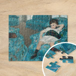 Little Girl in a Blue Armstol | Mary Cassatt Pussel<br><div class="desc">Little Girl in a Blue Armstol (1878) by American impressionist artist Mary Cassatt. Originalteckningar är en oljemålning på arbetsytan. Porträtt skildrar en ung flicka som sitter på en ljusblå stol. 

Använda verktygen för att lägga till anpassningsbar eller anpassa bilden.</div>