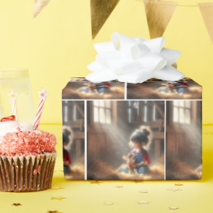Little Girl in Barn with Calf Presentpapper