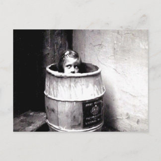 Little Girl in Barrel Postcard Vykort