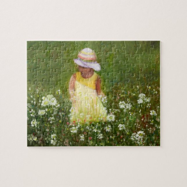 Little Girl in Fält of Flowers Pussel (Horisontell)