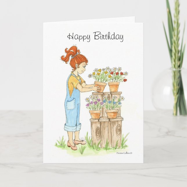 Little Girl in Garden Birthday Card Kort (Framsida)