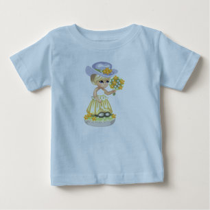 Little Girl in Gult Påsk Dress Holding Flowers T Shirt