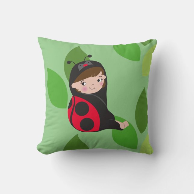 LIttle Girl in Red Ladybug Costume Kudde (Framsida)