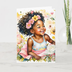 Little Girl in Rosa Flowers Personlig Birthday Kort