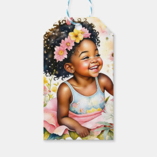 Little Girl in Rosa Flowers Personlig Birthday Presentetikett