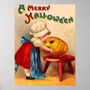 Little Girl & Jack O'Lantern Poster