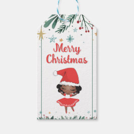 Little Girl jul Santa Hat Ballerina Presentetikett
