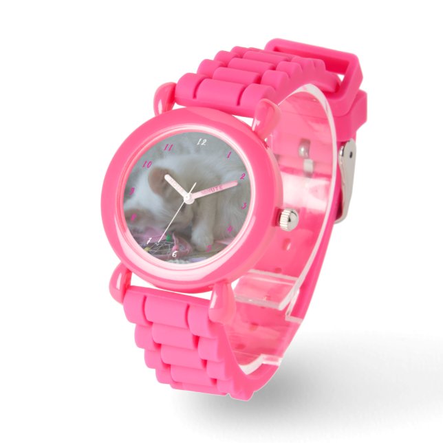 Little Girl Kattunge Rosa Silicone Strap Watch Armbandsur (Vinkel)