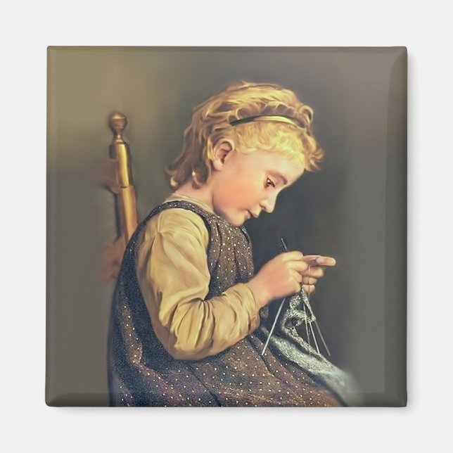 Little Girl Knitting Magnet (Framsidan)