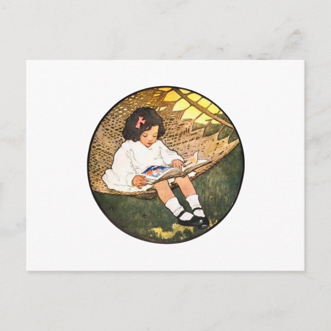 Little Girl läser i en hammock Vykort (Framsida)