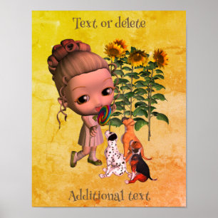 Little Girl Lollipop and Puppies Personlig Poster