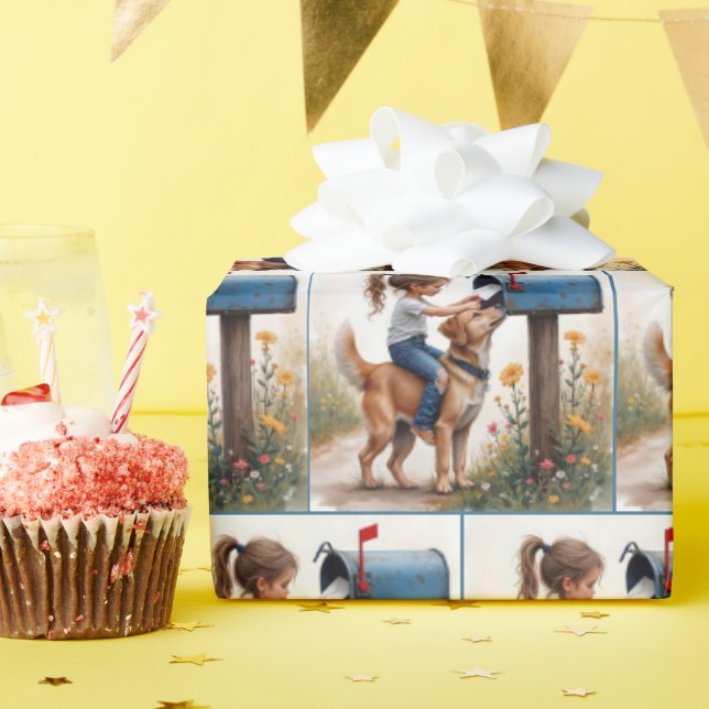 Little Girl Mailing a Brev Presentpapper (Födelsedagsfest)