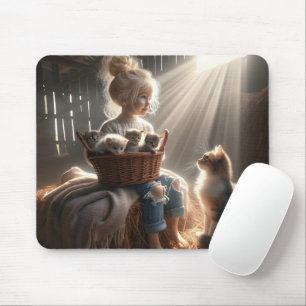 Little Girl med Basket Kittens Musmatta