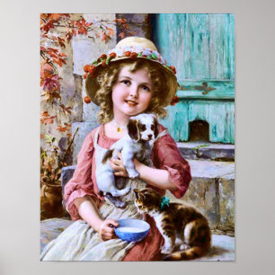 Little Girl med Pets av Emile Vernon Poster