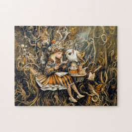 Little Girl med Uggla i ett Träd Root House Pussel