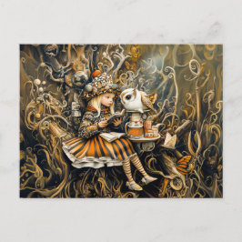 Little Girl med Uggla i ett Träd Root House Vykort