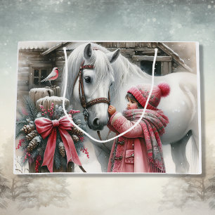 Little Girl och hennes Horse Rustic-jul