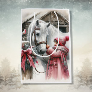 Little Girl och hennes Horse Rustic-jul