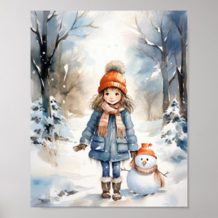 Little Girl och Hennes Snögubbe Poster