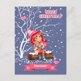 Little Girl och Kattunge | Anpassad jul för namn Helg Vykort