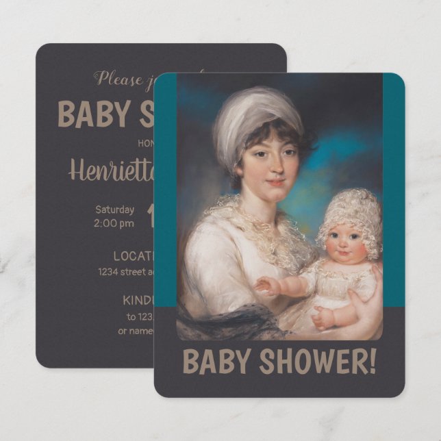 Little girl och mor CC0981 Baby dusch inbjudan (Fram/baksida)