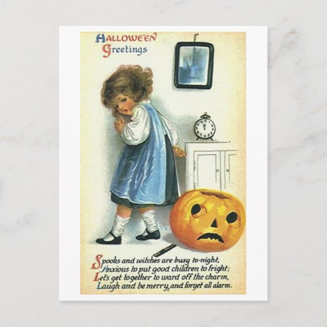 Little Girl och Pumpkin Vykort (Framsida)