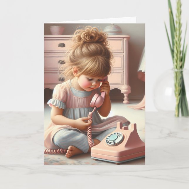Little Girl on Retro Telefon Kort (Framsida)