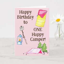 Little Girl One Lycklig Camper First Birthday Kort