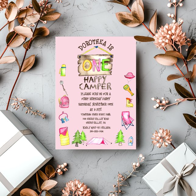 Little Girl One Lycklig Camper First Födelsedagsfe Inbjudningar (Skapare uppladdad)