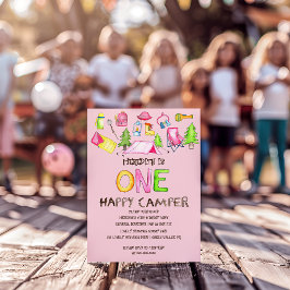 Little Girl One Lycklig Camper First Födelsedagsfe Inbjudningar