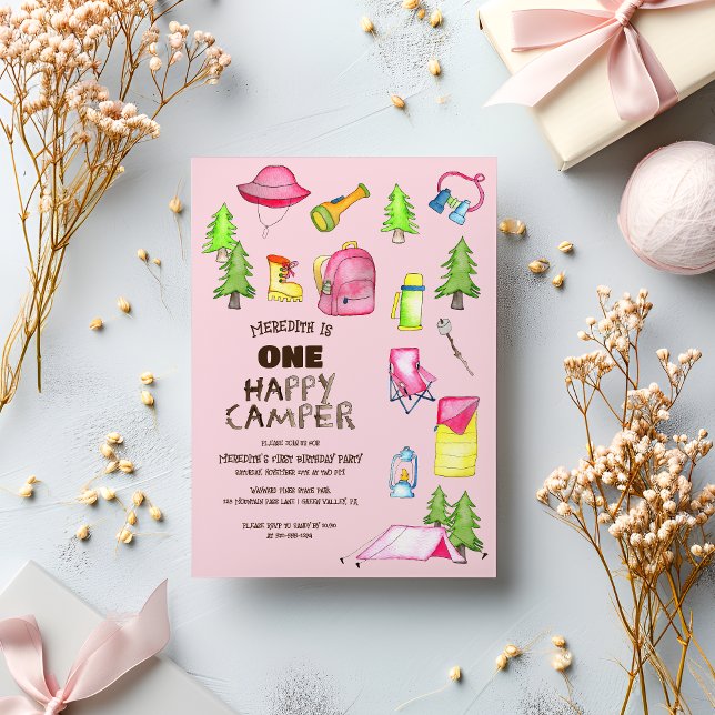 Little Girl One Lycklig Camper First Födelsedagsfe Inbjudningar (Skapare uppladdad)