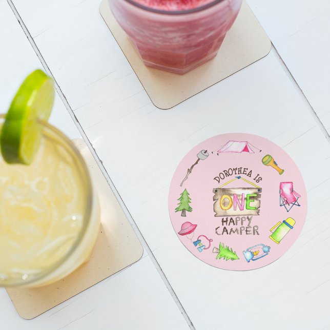 Little Girl One Lycklig Camper First Födelsedagsfe Underlägg Papper Rund (Skapare uppladdad)