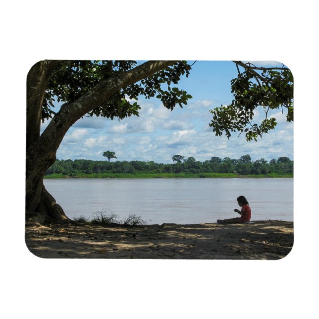Little Girl på Amazonas River i Peru Magnet (Horisontell)