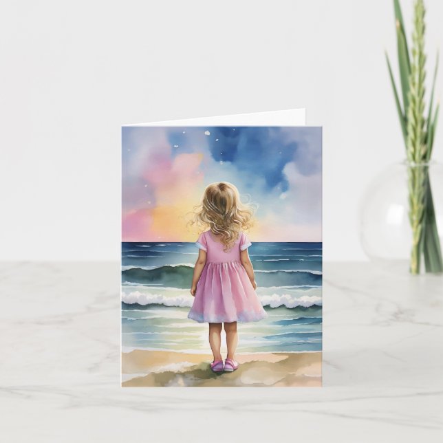 Little Girl på Beach Stationery Kort (Framsida)