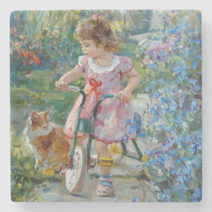 Little Girl på Bike Fine Art Stenunderlägg