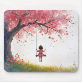 Little Girl på en Cherry Träd Swing Musmatta