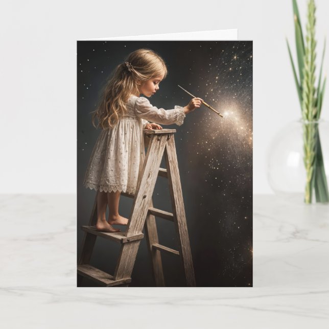 Little Girl på en stege Painting Stars Kort (Framsida)