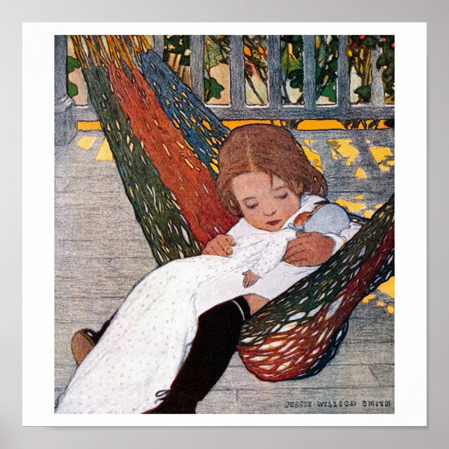 Little Girl på Hammock, Jessie Willcox Smith Poster (Framsidan)