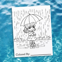 Little Girl på Rainy Day | Färgsida