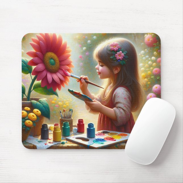 Little Girl Painting a Flower Musmatta (Med mus)