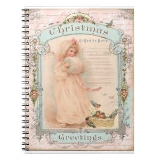 Little Girl Pastel Christimas Vintage Stil Rosa Anteckningsbok